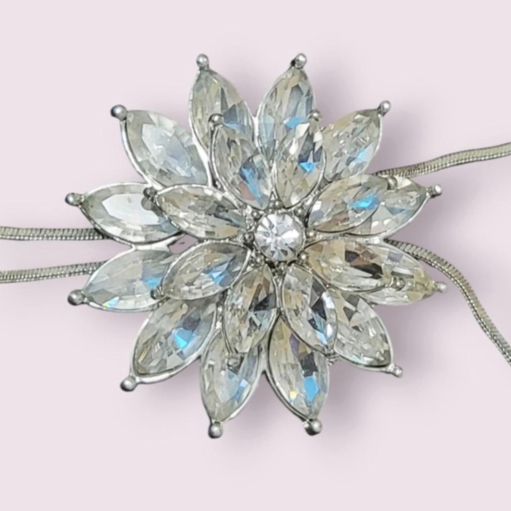 Silver Floral Crystal Necklace
